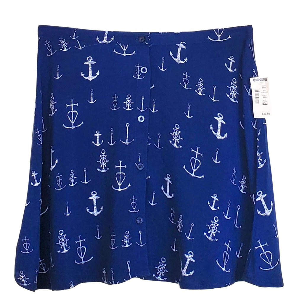 Aeropostale NWT Nautical Anchor Print Mini Skirt Navy Women's  XS